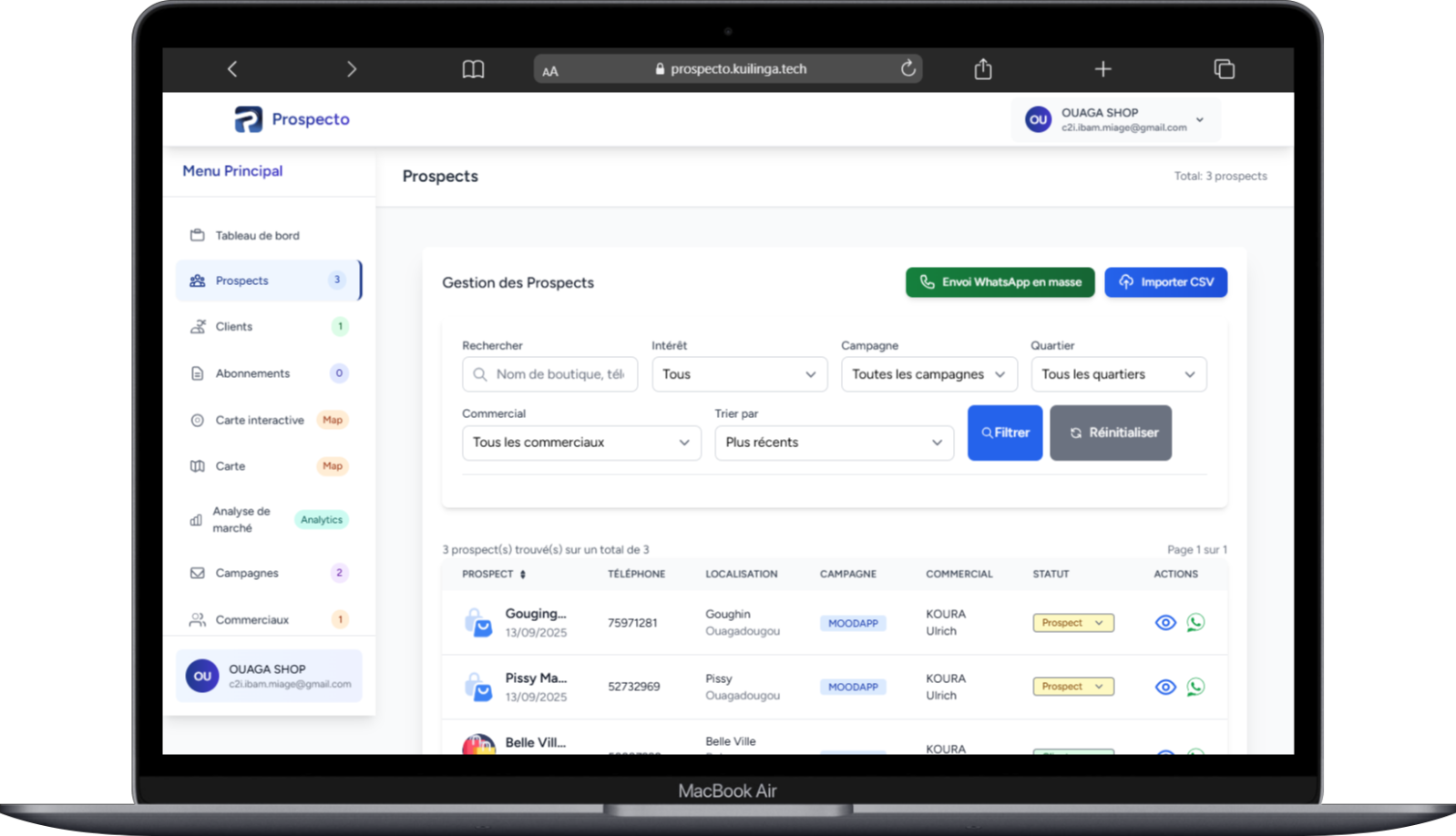 Gestion des prospects